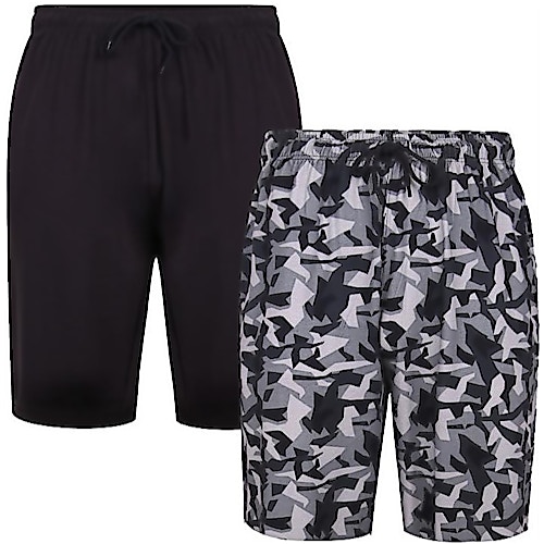 KAM Twin Pack Lounge Wear Shorts Camo/Plain Black